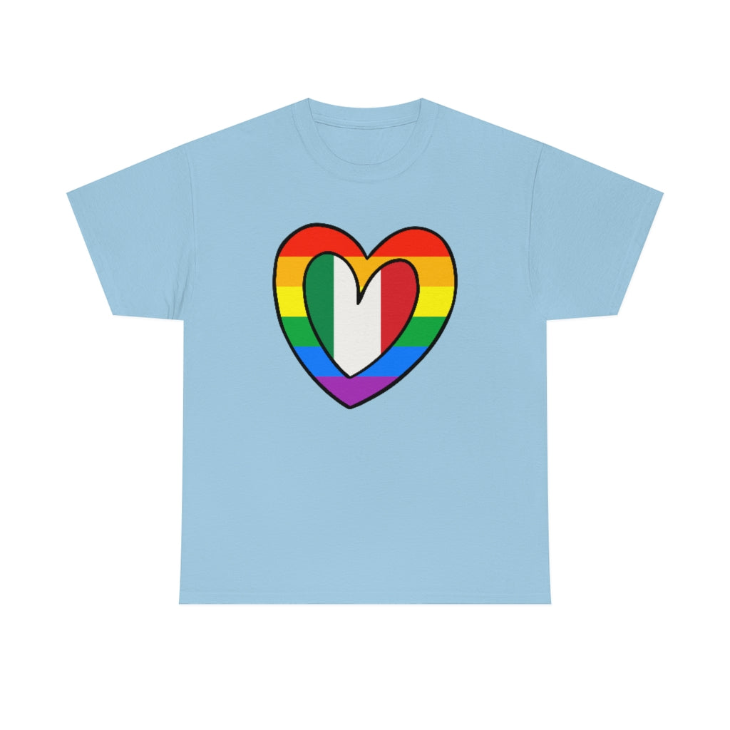 Italian Rainbow Flag Heart T-Shirt | Unisex Italy Pride Month Tee