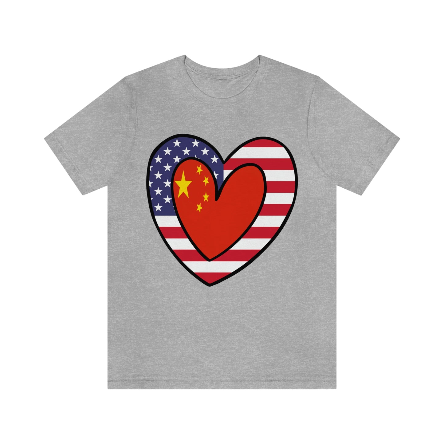 Chinese American Heart Valentines Day Gift Tee Shirt | Half China USA Flag T-Shirt