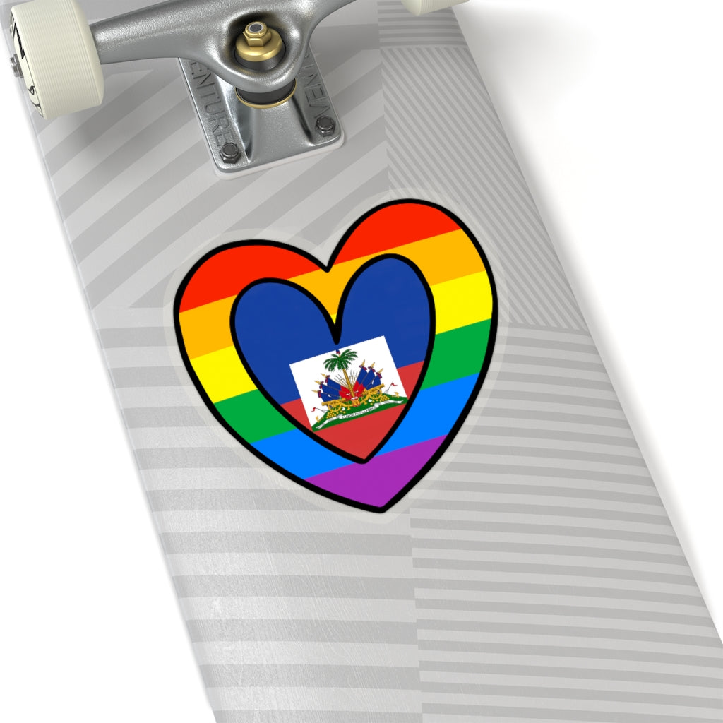 Haitian Pride Rainbow Flag Heart Sticker | Haiti Pride Month Accessory