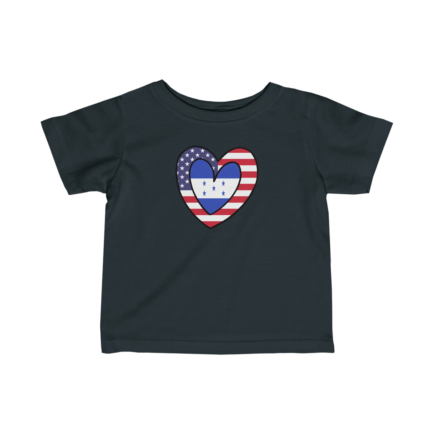 Infant Honduran American Heart Valentines Day Gift Half Honduras USA Flag Toddler Tee Shirt