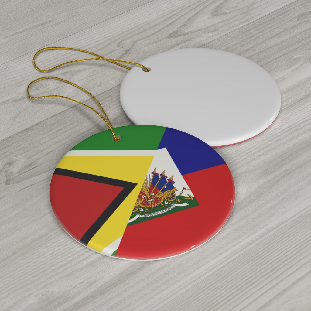 Haitian Guyanese Flag Ceramic Ornaments | Half Guyana Haiti Christmas Tree