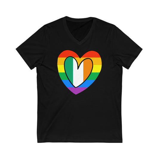 Irish Rainbow Flag Heart Ireland Pride Parade V-Neck T-Shirt | Unisex Vee Shirt