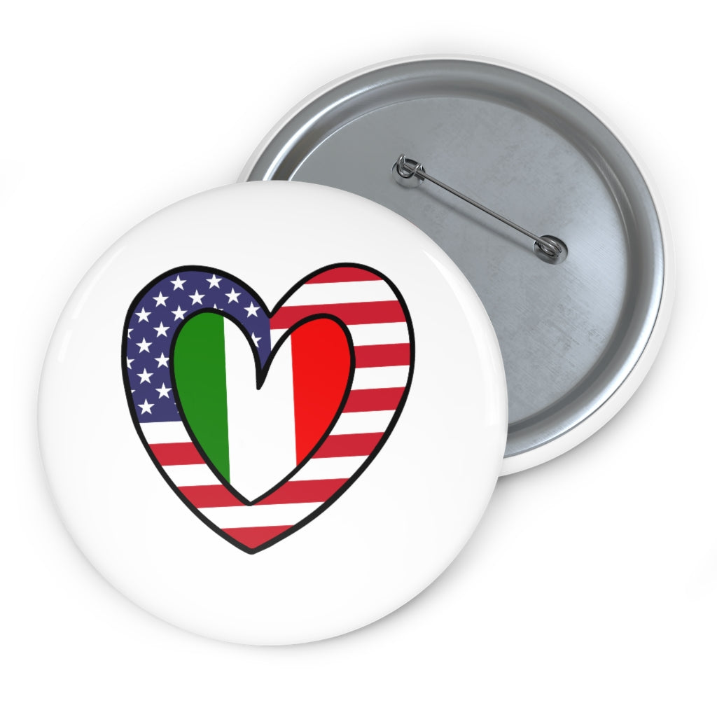 American Italian Flag Inner Heart Pin Button | Italy USA