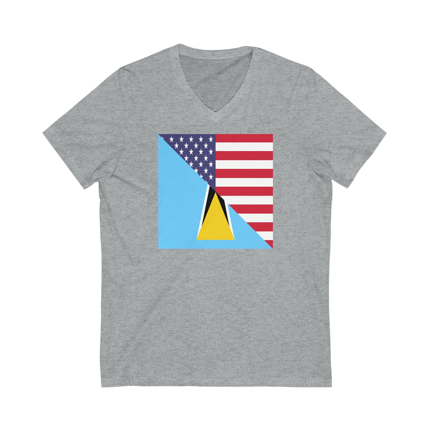 St Lucian American Flag St Lucia USA V-Neck T-Shirt | Unisex Vee Shirt