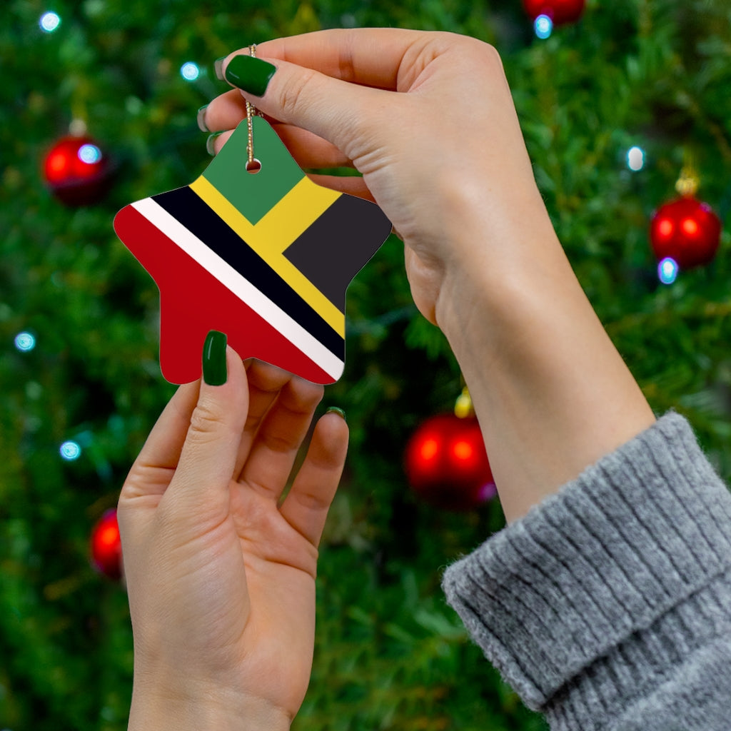 Half Trini Jamaican Flag Ceramic Ornaments | Trinidad Jamaica Christmas Tree