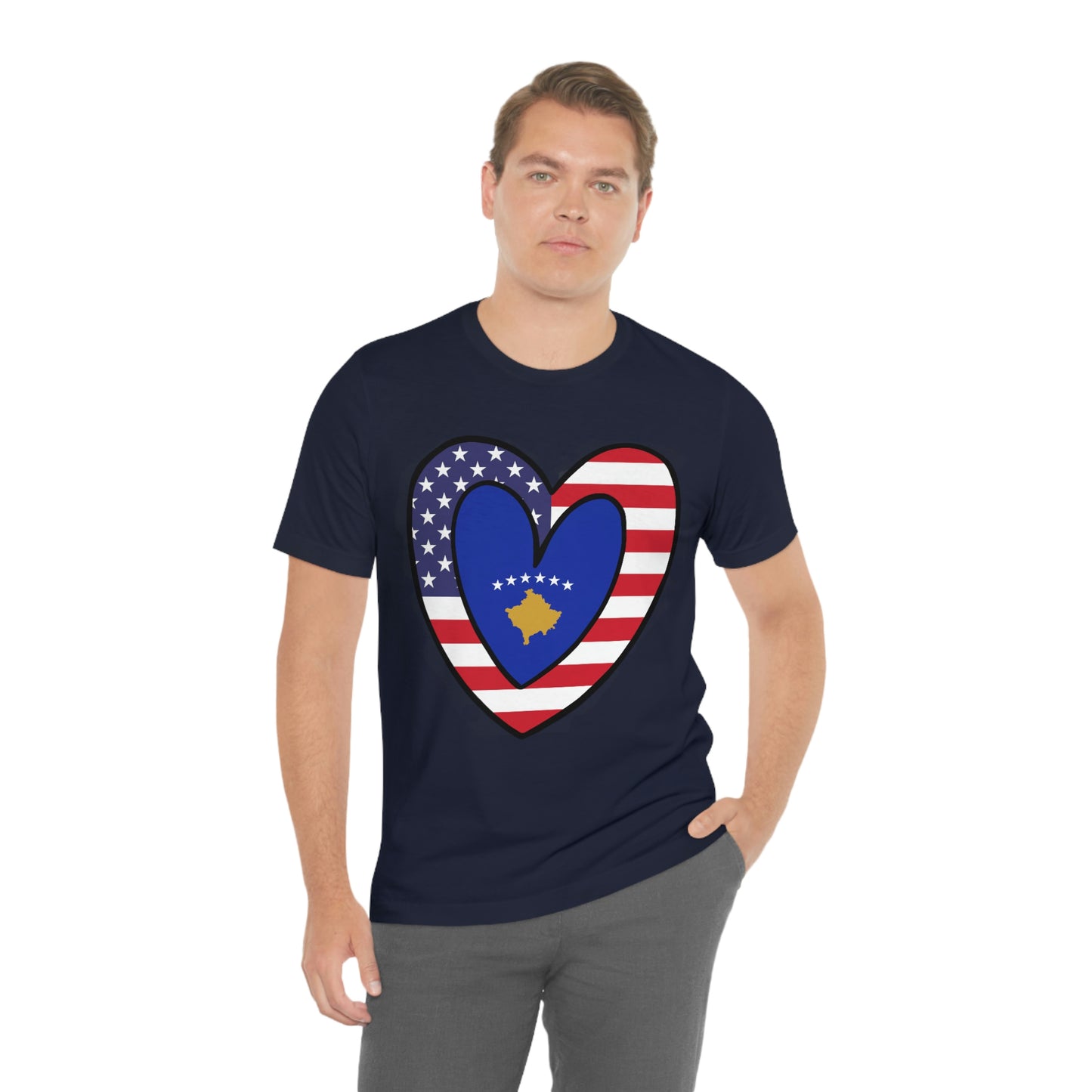 Kosovar American Heart Valentines Day Gift Tee Shirt | Half Kosovo USA Flag T-Shirt