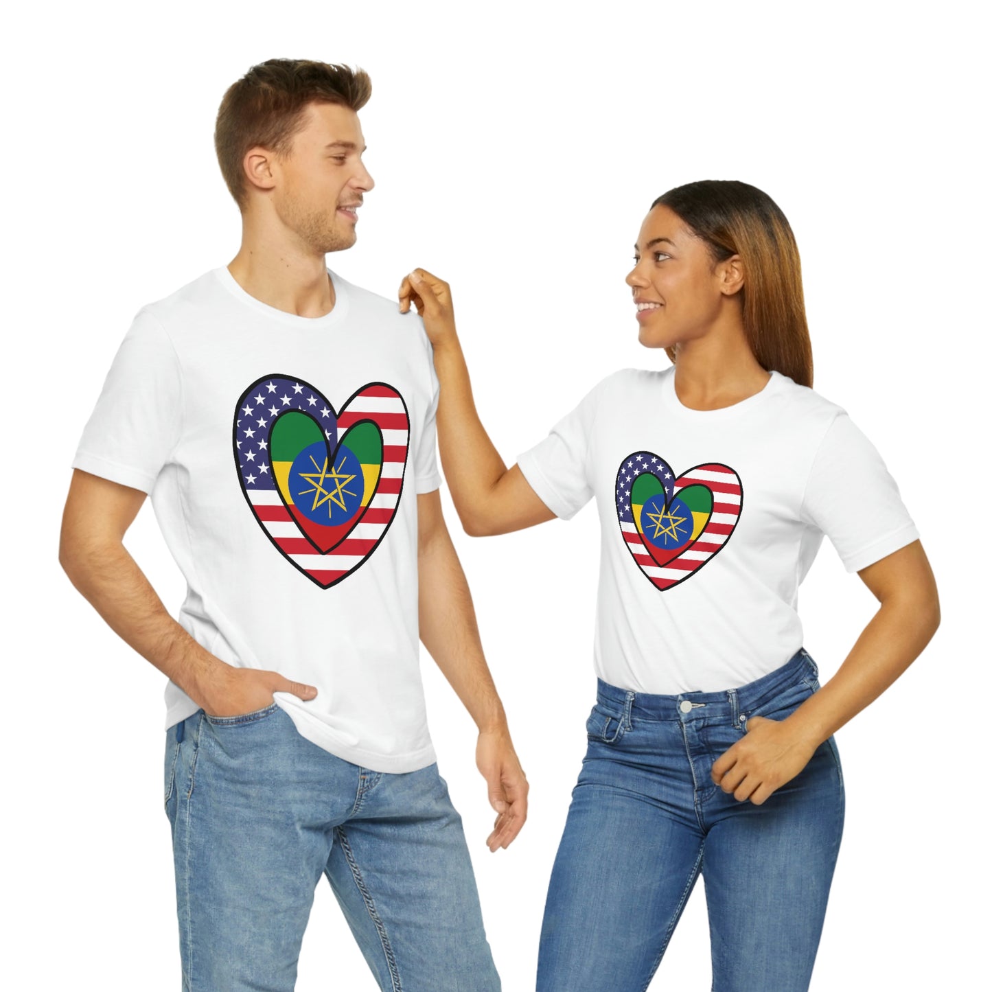 Ethiopian American Heart Valentines Day Gift Tee Shirt | Ethiopia USA Flag Wedding T-Shirt