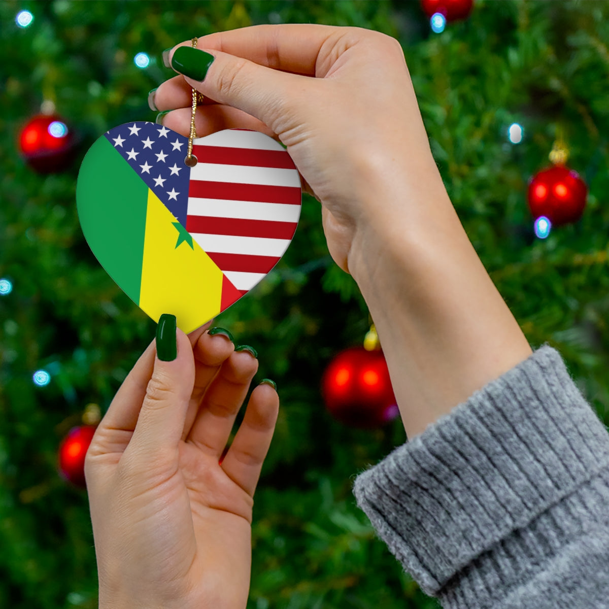 Senegal American Flag Ceramic Ornament | Senegalese USA Christmas Tree