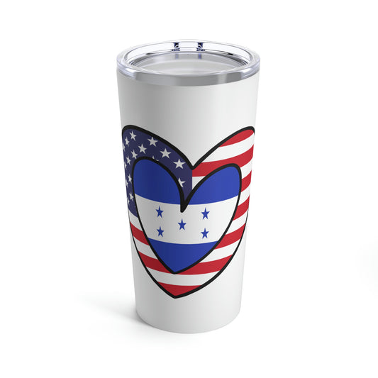 Honduran American Heart Valentines Day Gift Half Honduras USA Flag Tumbler 20oz Beverage Container