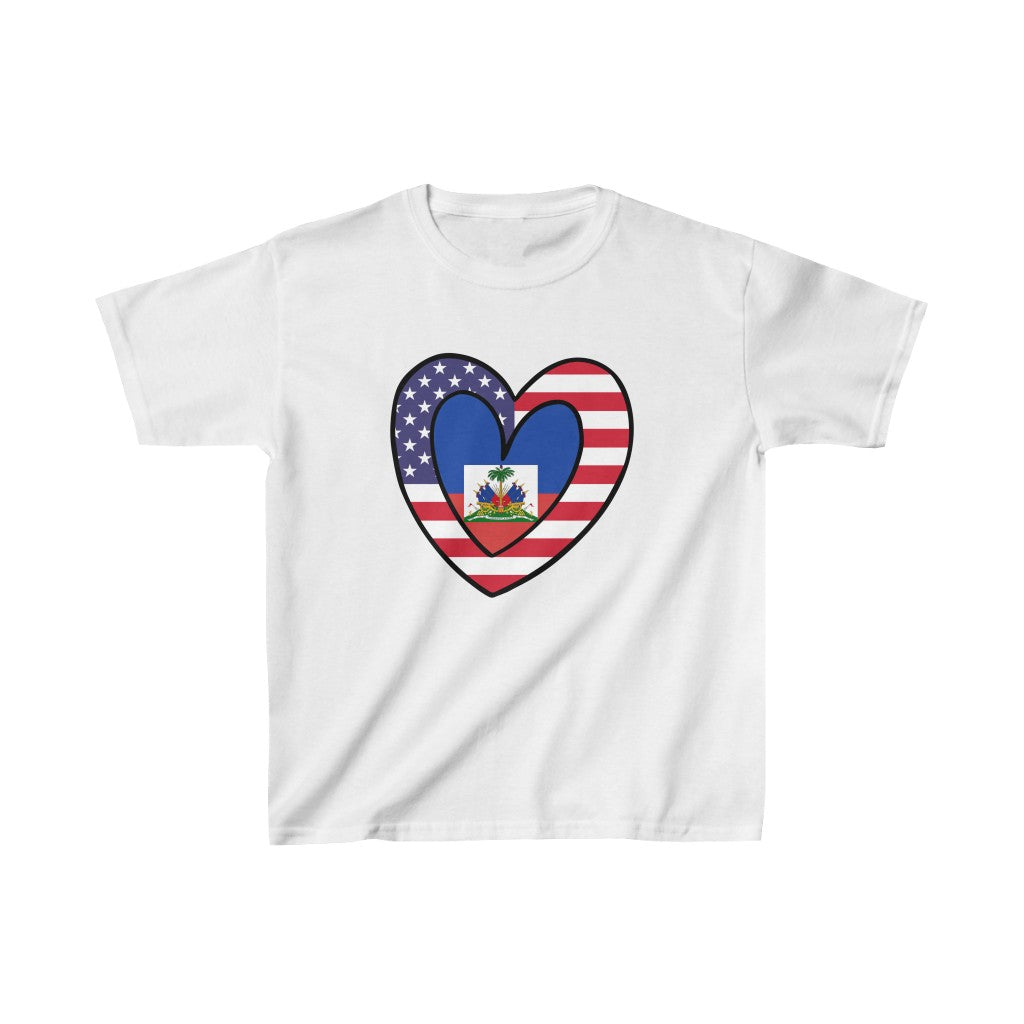 Kids American Haitian Flag Inner Heart USA Haiti T-Shirt | Unisex Tee Shirt