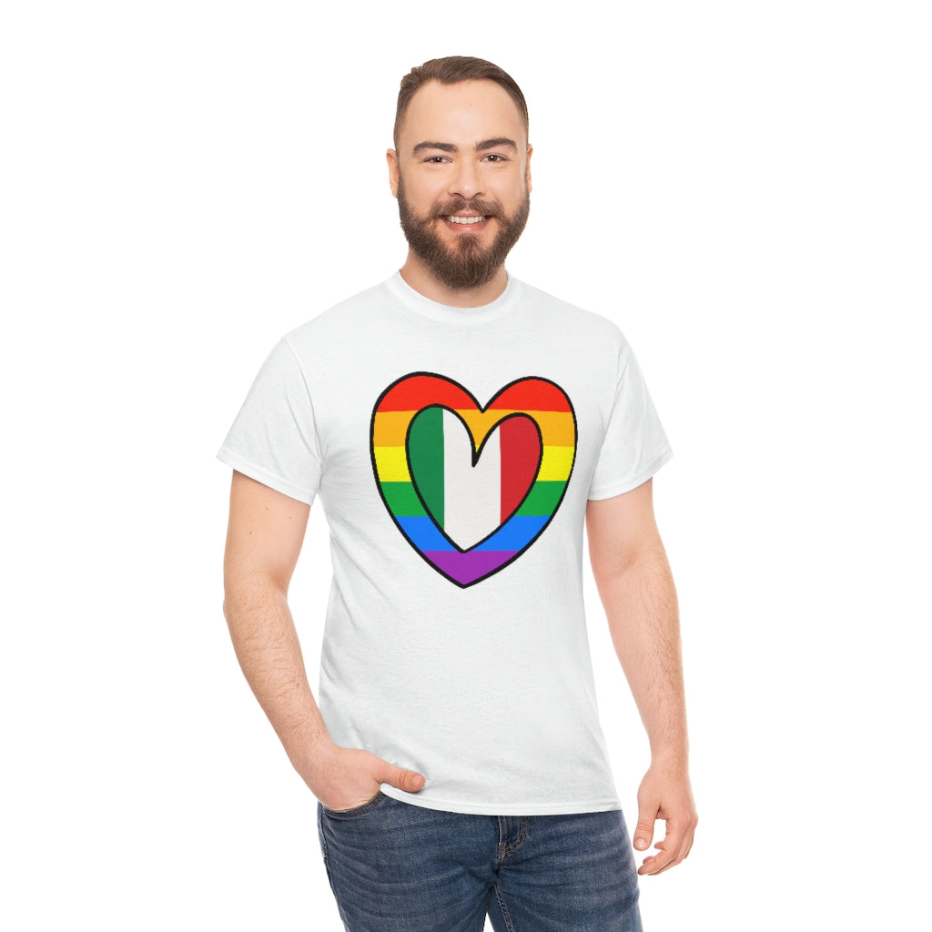 Italian Rainbow Flag Heart T-Shirt | Unisex Italy Pride Month Tee