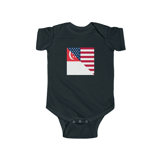 Singapore American Flag Half Singaporean USA Baby Bodysuit | Newborn Boy Girl