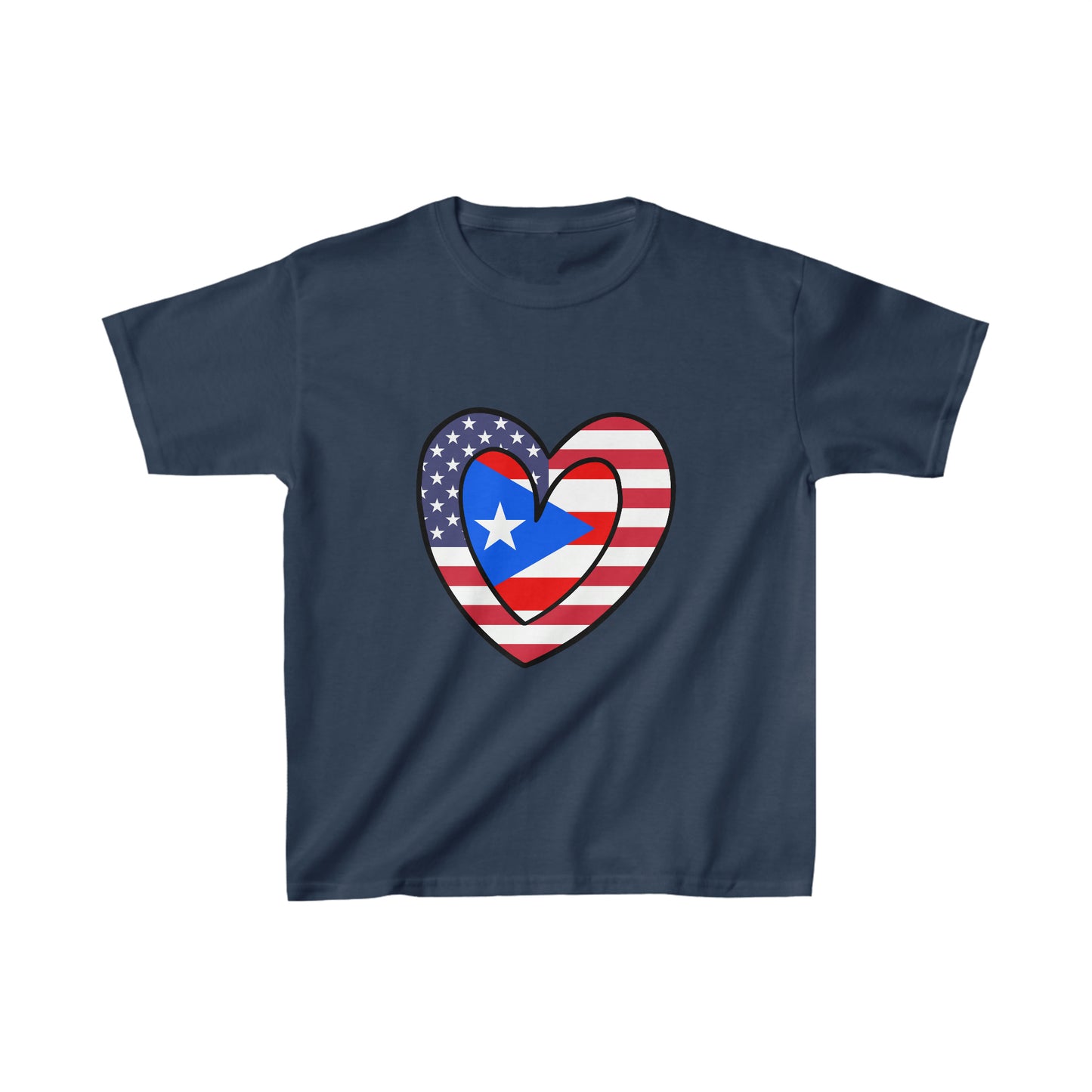 Kids Puerto Rican American Heart Valentines Day Gift Half Boricua PR USA Flag T-Shirt | Unisex Tee Shirt