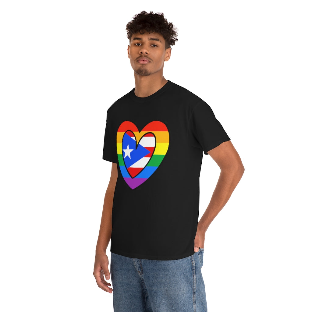 Puerto Rican Pride Rainbow Flag Heart T-Shirt | Unisex Boricua Pride Month Tee