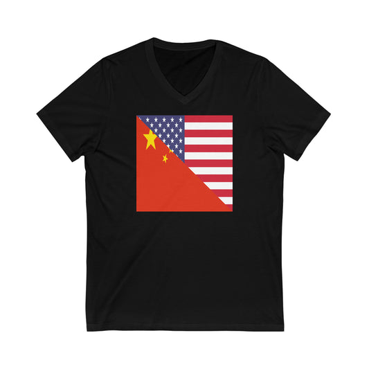 Chinese American Flag China USA V-Neck T-Shirt | Unisex Vee Shirt