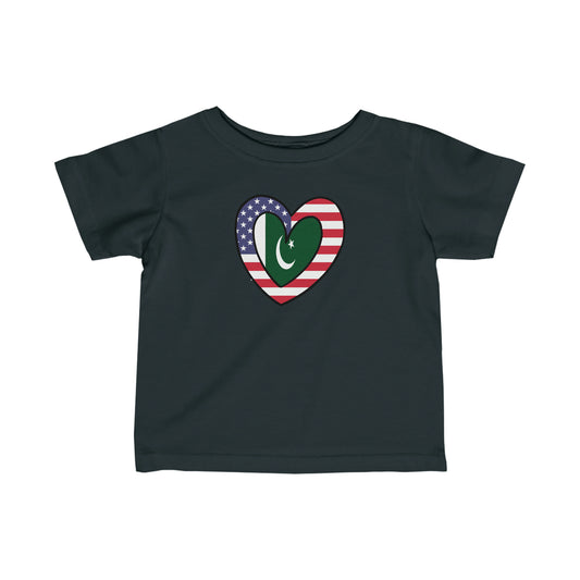 Infant Pakistani American Heart Valentines Day Gift Half Pakistan USA Flag Toddler Tee Shirt