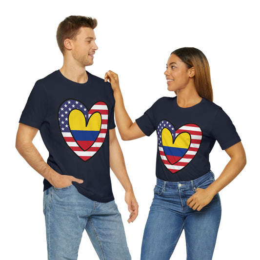 Colombian American Heart Valentines Day Gift Tee Shirt | Half Colombia USA Flag T-Shirt