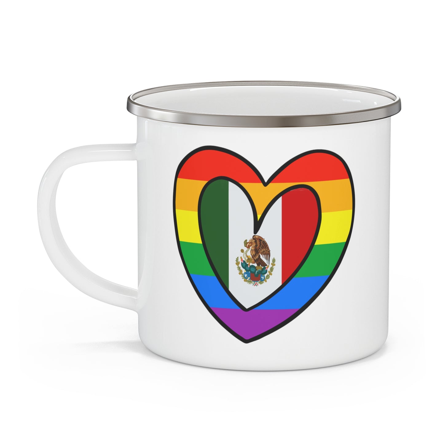 Mexican Rainbow Flag Heart Mexico Pride Parade 12oz Enamel Mug