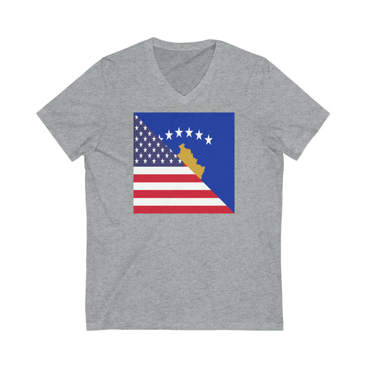 Kosovo American Flag Kosovar V-Neck T-Shirt | Unisex Vee Shirt