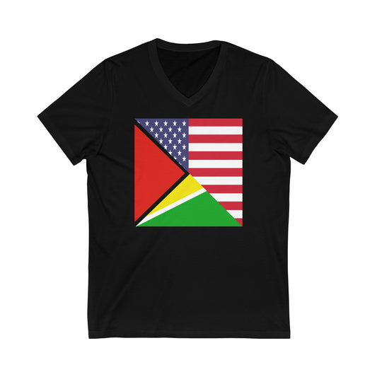 Guyana American Flag Half Guyanese USA V-Neck T-Shirt | Unisex Vee Shirt