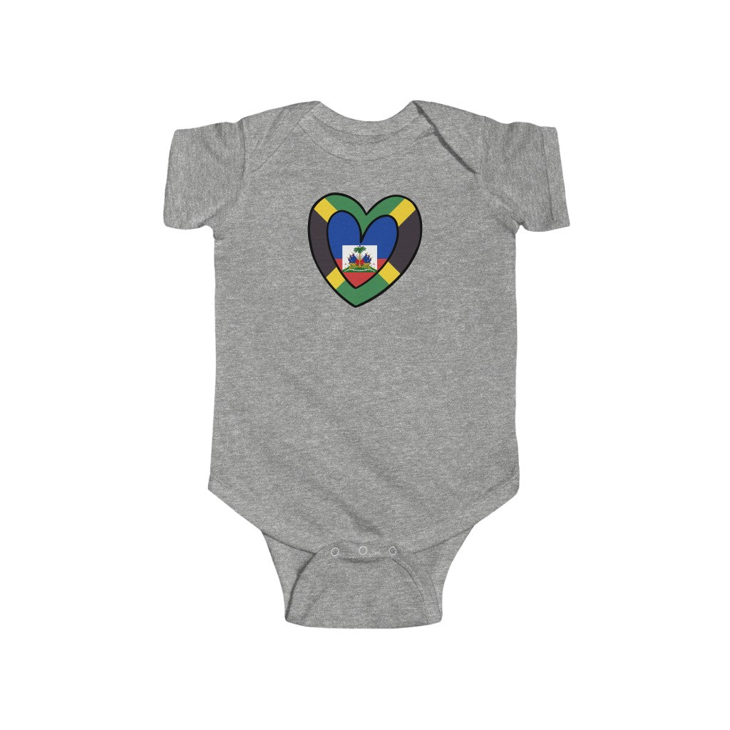 Baby Jamaican Haitian Flag Inner Heart Bodysuit | Unisex Jamaica Haiti