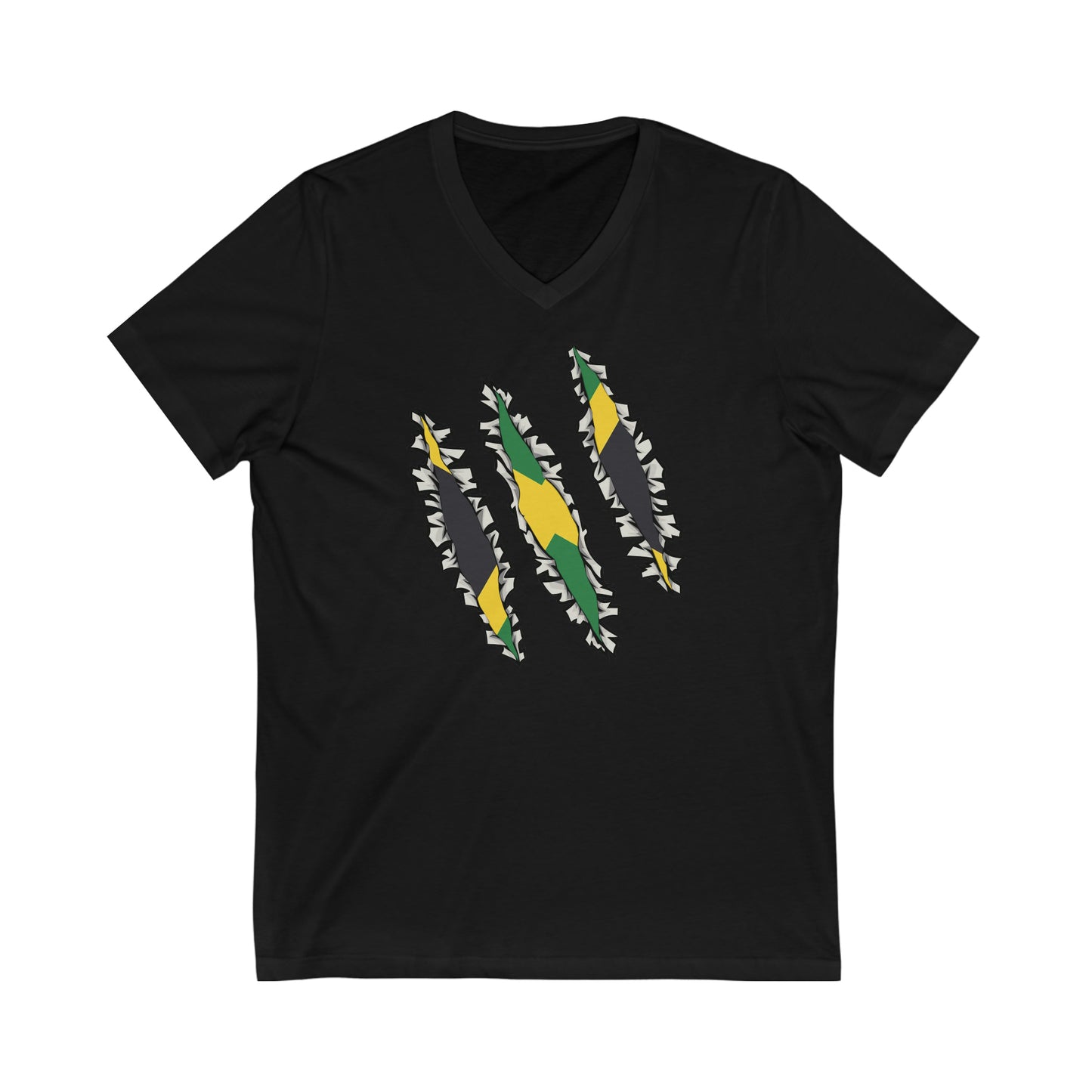 Slashed Jamaican Flag | Jamaica Woman V-Neck T-Shirt | Unisex Vee Shirt