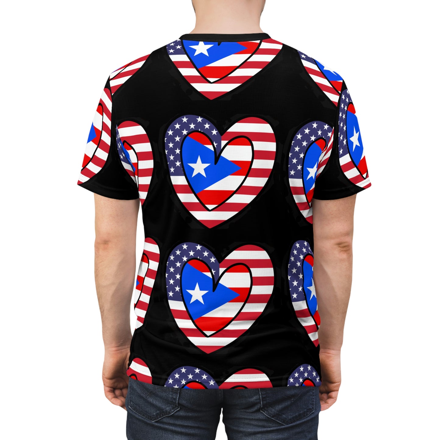 Puerto Rican American Heart Unisex AOP Cut & Sew Tee | PR USA