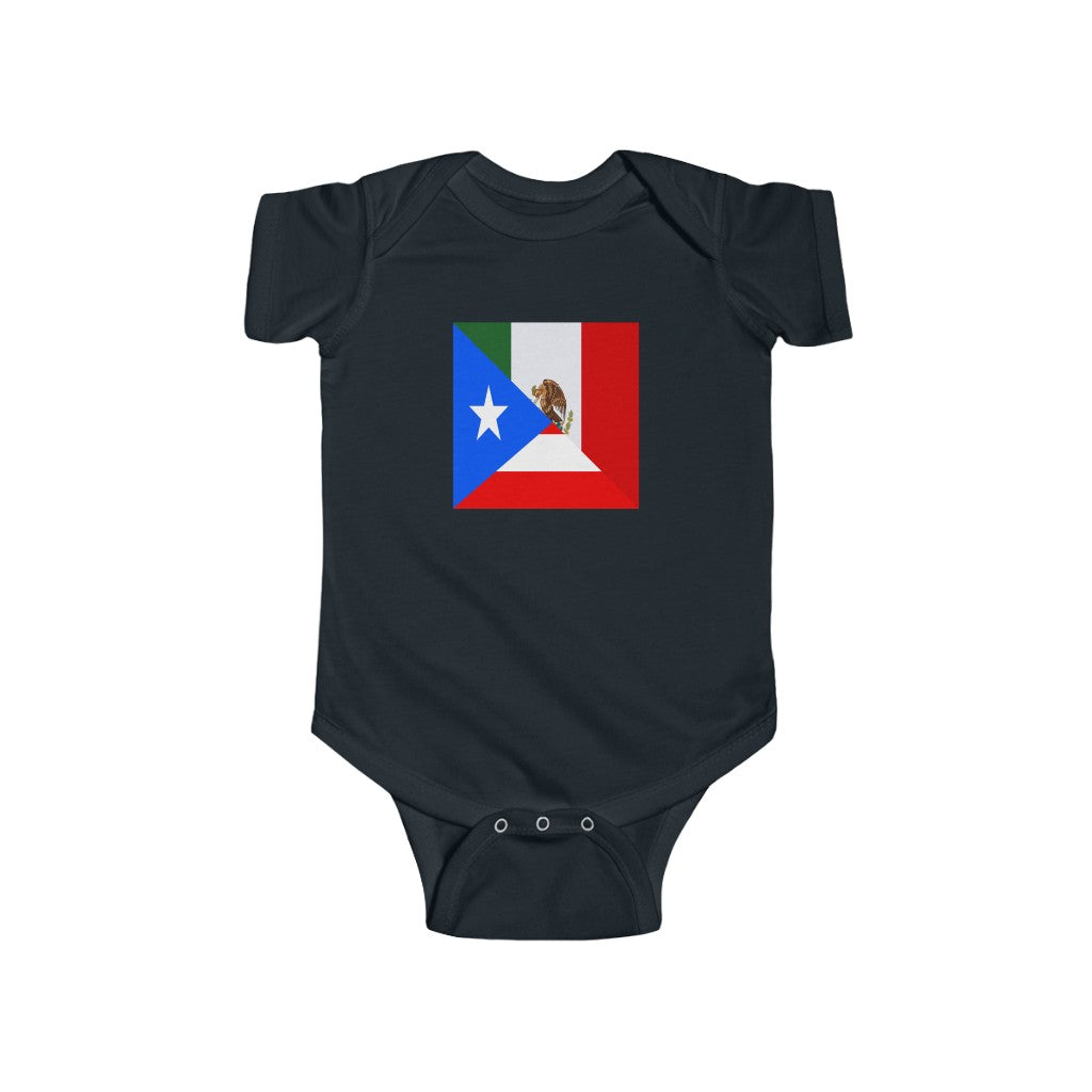 Puerto Rico Mexico Flag Baby Bodysuit | Unisex Boricua Mexican USA Newborn Boy Girl