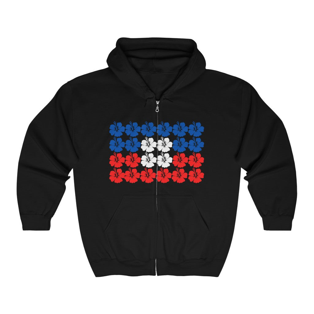 Haitian Hibiscus Flag | Haiti Flower Zip Hoodie | Hooded Sweatshirt