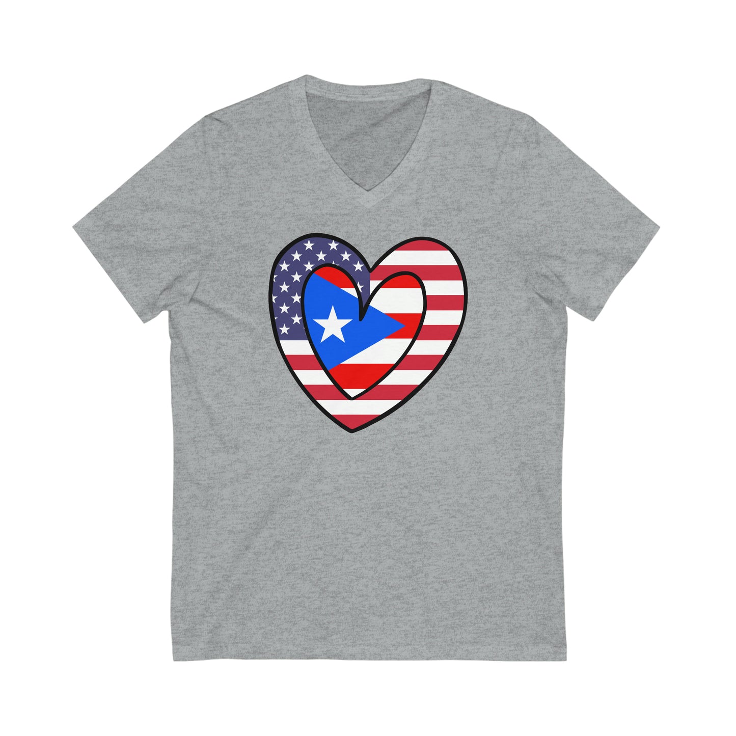 Puerto Rican American Heart Valentines Day Gift Half Boricua PR USA Flag V-Neck T-Shirt | Unisex Vee Shirt