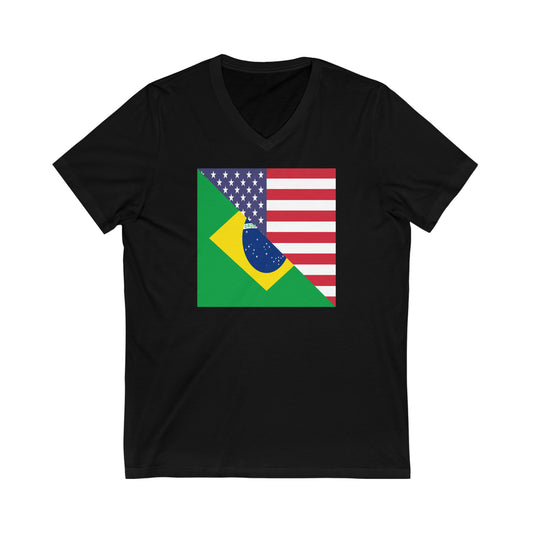 Brazilian American Flag Half Brazil USA Brasil V-Neck T-Shirt | Unisex Vee Shirt