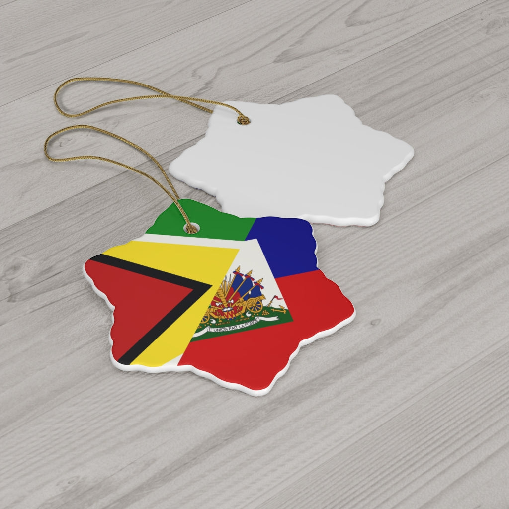 Haitian Guyanese Flag Ceramic Ornaments | Half Guyana Haiti Christmas Tree