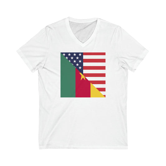 Cameroon American Flag Cameroonian USA V-Neck T-Shirt | Unisex Vee Shirt