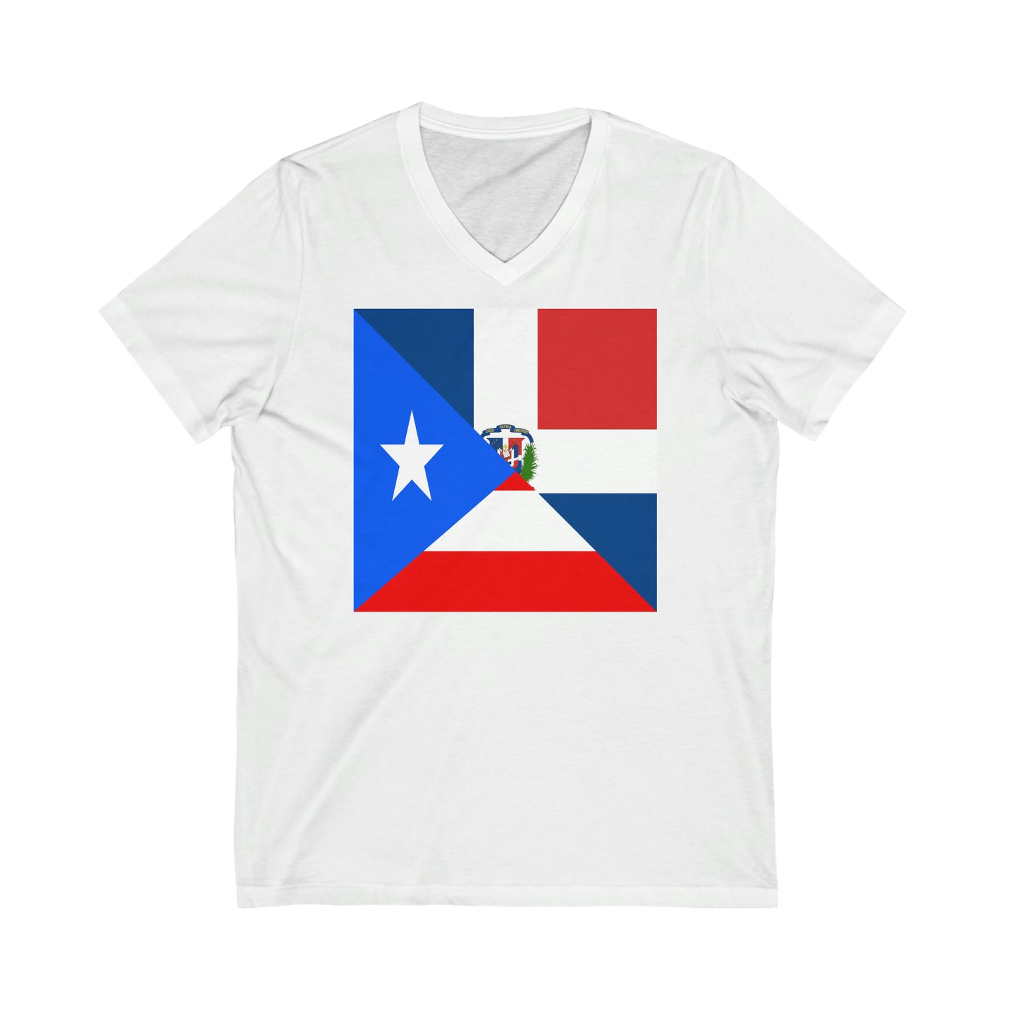 Puerto Rican Dominican Republic Flag Half PR DR V-Neck T-Shirt | Unisex Vee Shirt