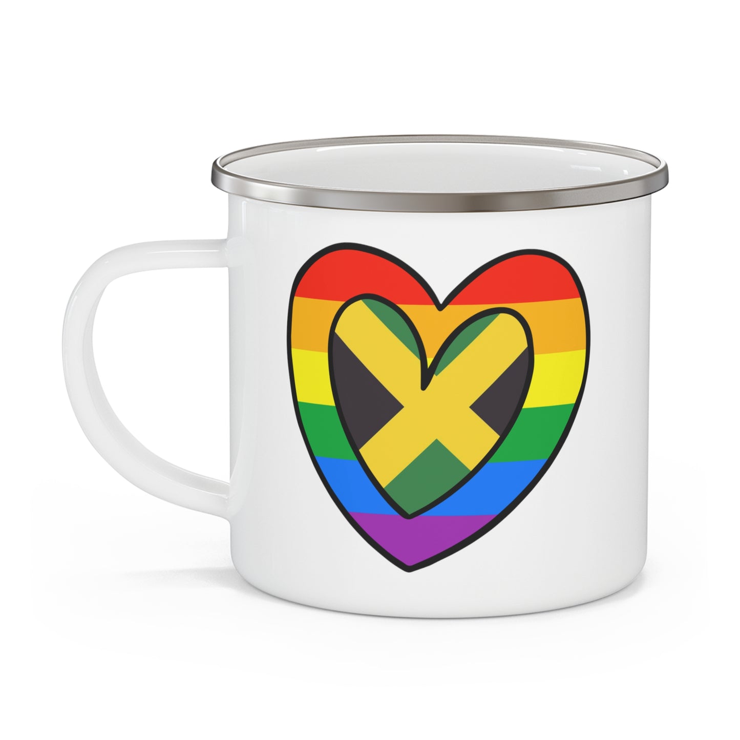 Jamaican Rainbow Flag Heart Jamaica Pride Month 12oz Enamel Mug