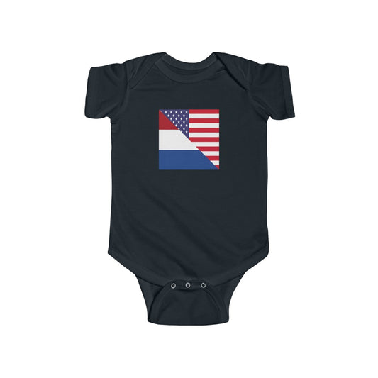 Netherlands American Flag Baby Bodysuit | Unisex Dutch USA Newborn Boy Girl