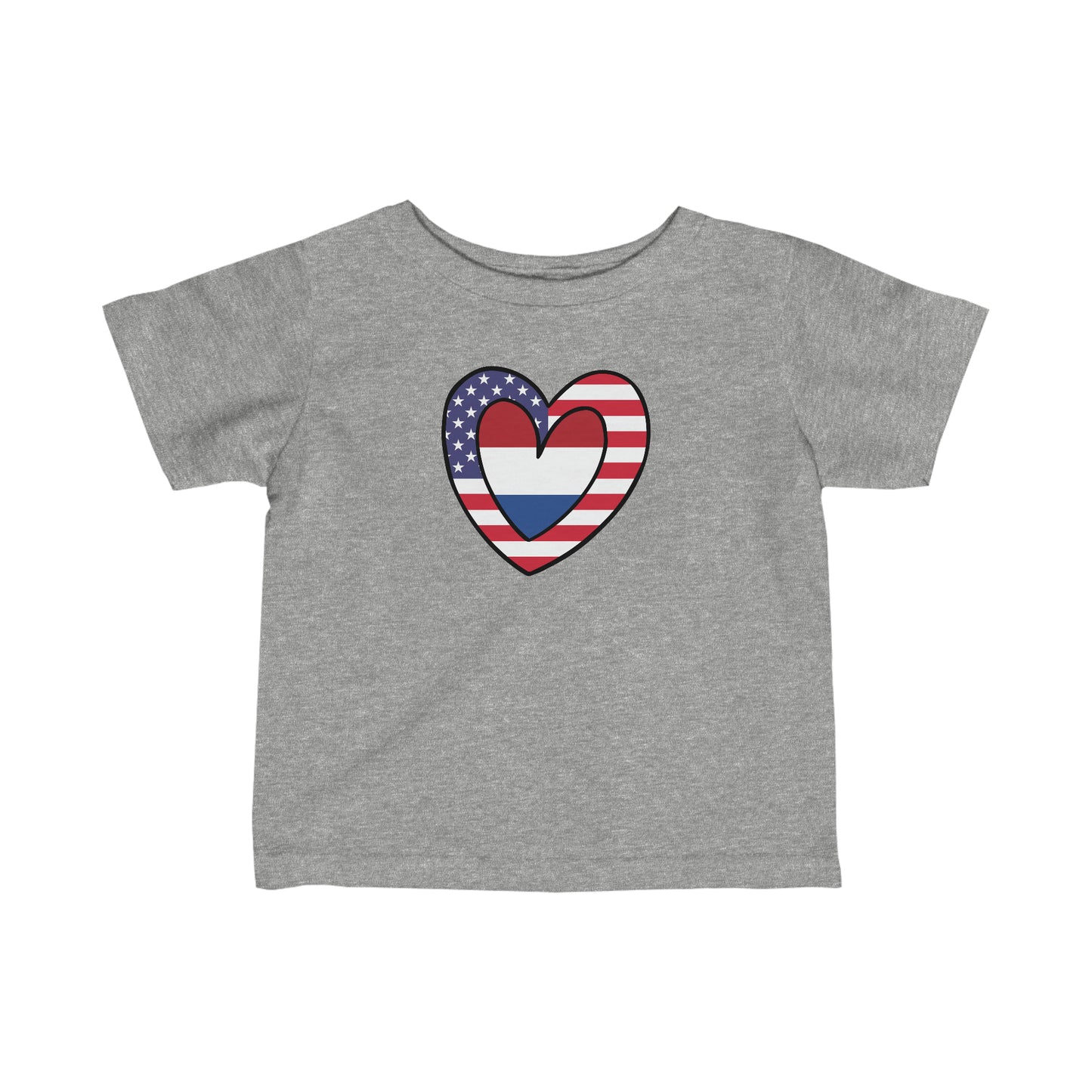 Infant Dutch American Heart Valentines Day Gift Half Netherlands USA Flag Toddler Tee Shirt