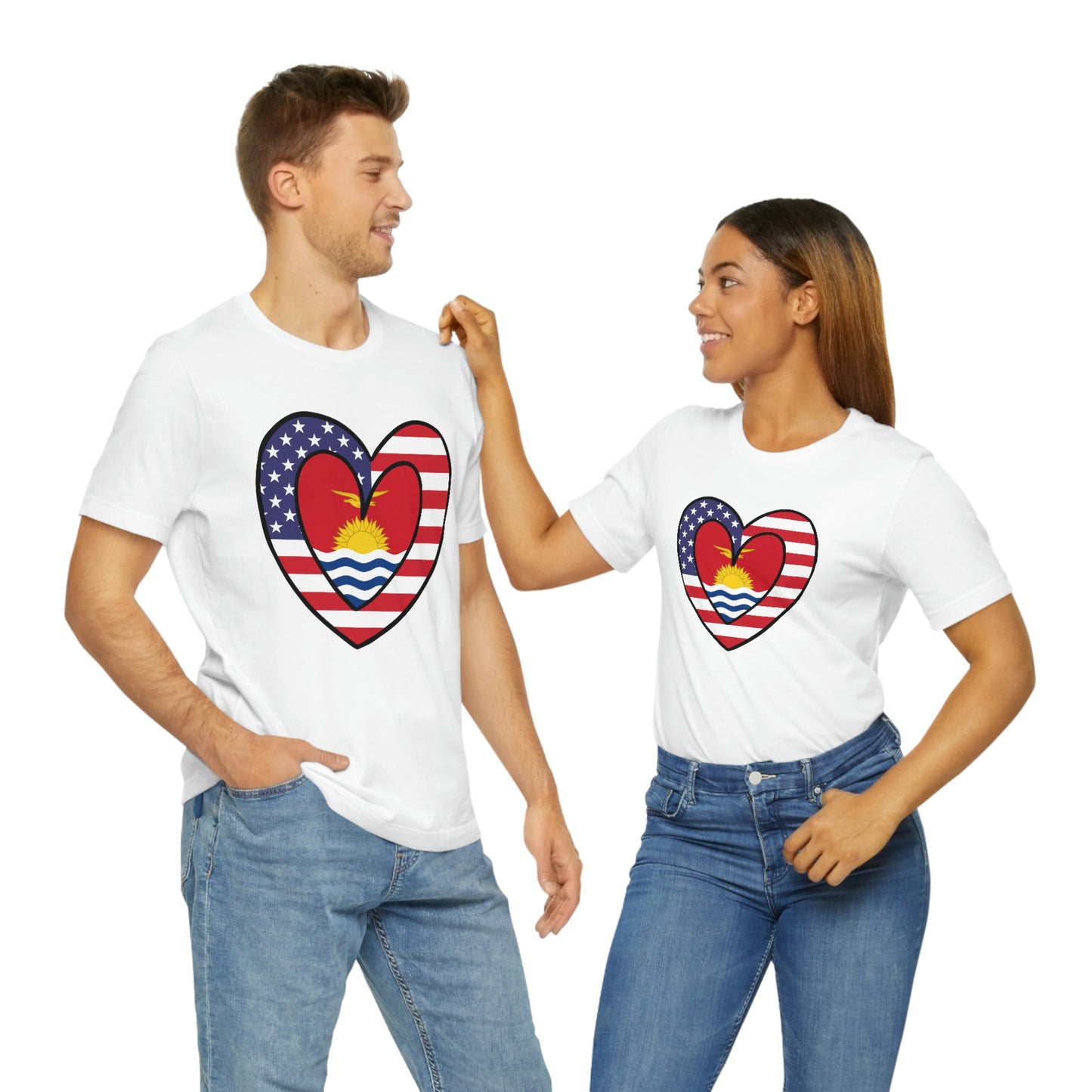 Kiribati American Heart Valentines Day Gift Tee Shirt | Gilbertese USA Flag Wedding T-Shirt