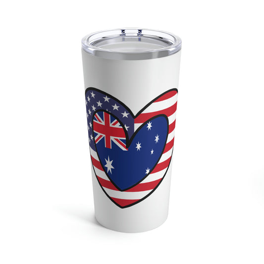 Australian American Heart Valentines Day Gift Half Australia USA Flag Tumbler 20oz Beverage Container