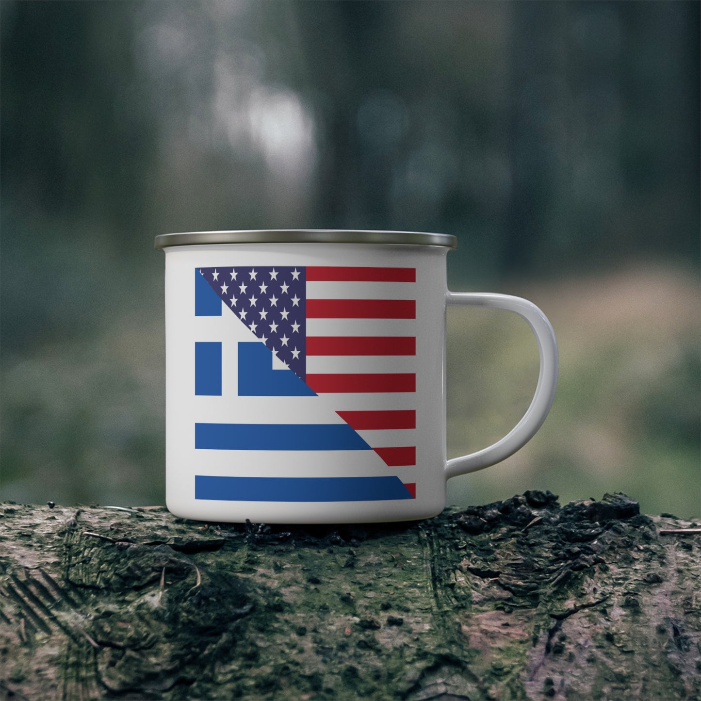 Greek American Flag Half Greece USA 12oz Enamel Mug