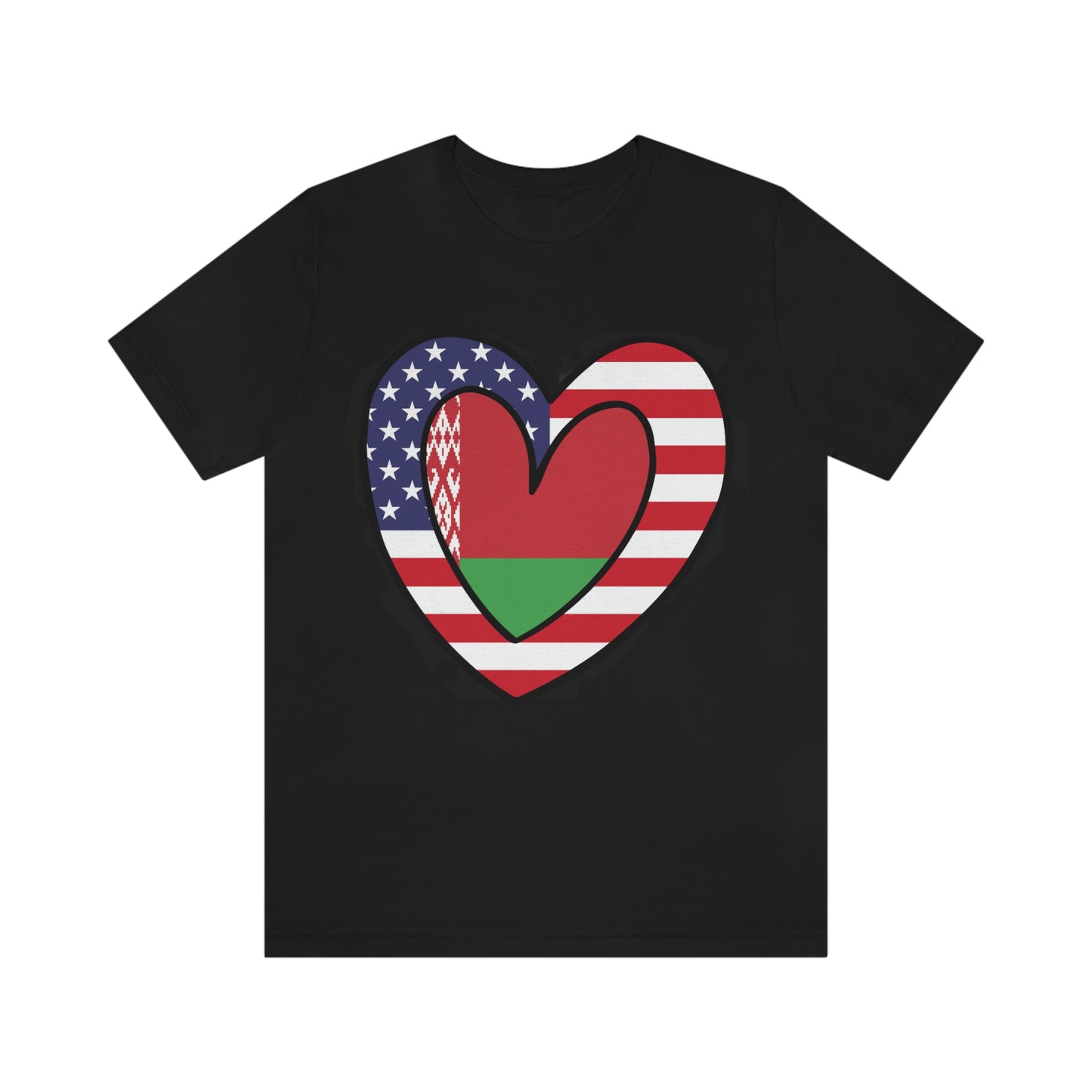 Belarusian American Heart Valentines Day Gift Tee Shirt | Half Belarus USA Flag T-Shirt