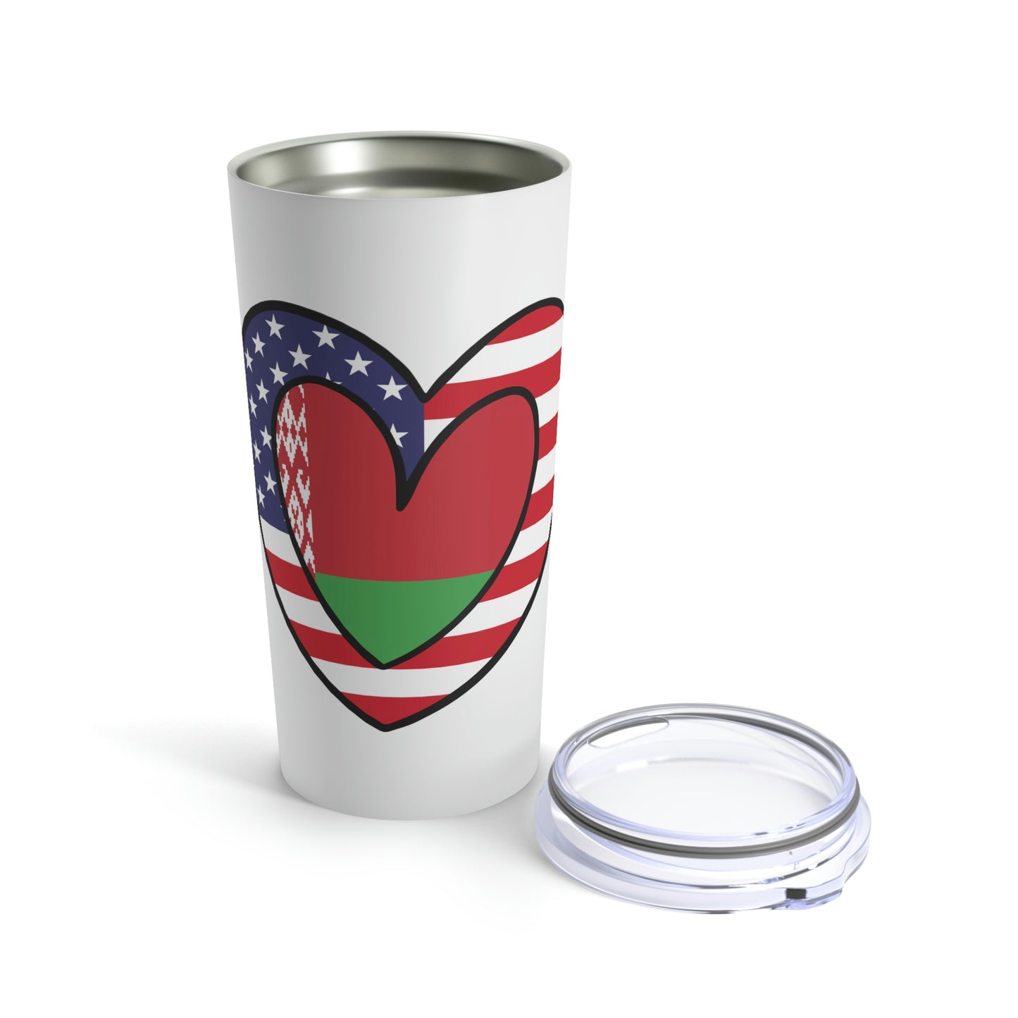 Belarusian American Heart Valentines Day Gift Half Belarus USA Flag Tumbler 20oz Beverage Container