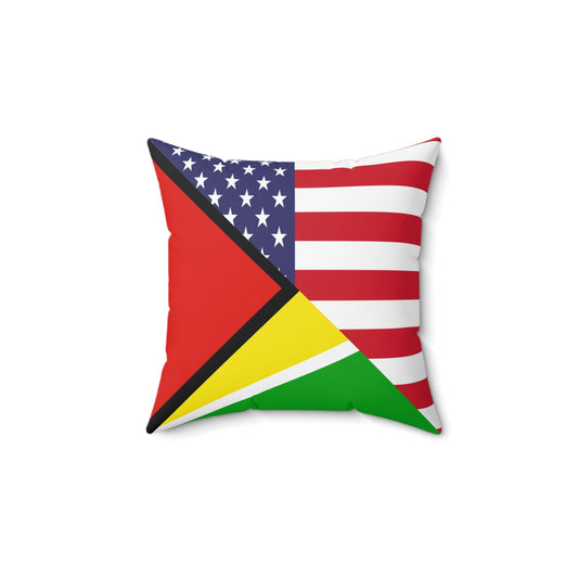 Guyana American Flag Half Guyanese USA Spun Polyester Square Pillow