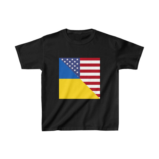 Kids Ukrainian American Flag | Half Ukraine USA T-Shirt | Unisex Tee Shirt