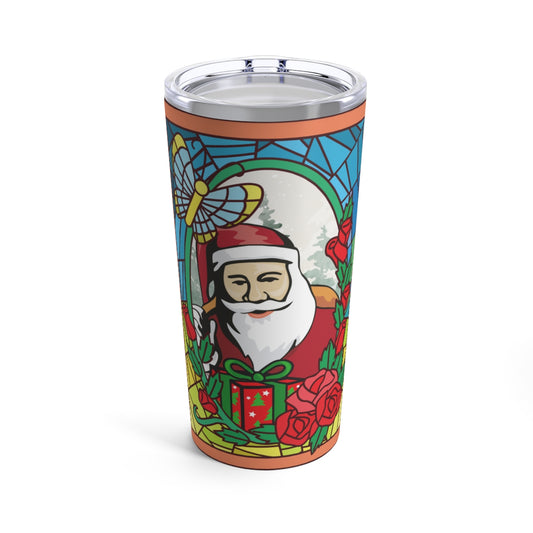 Santa Klaus Stained Glass Portrait Saint Nick Christmas in July Tumbler 20oz Beverage Container