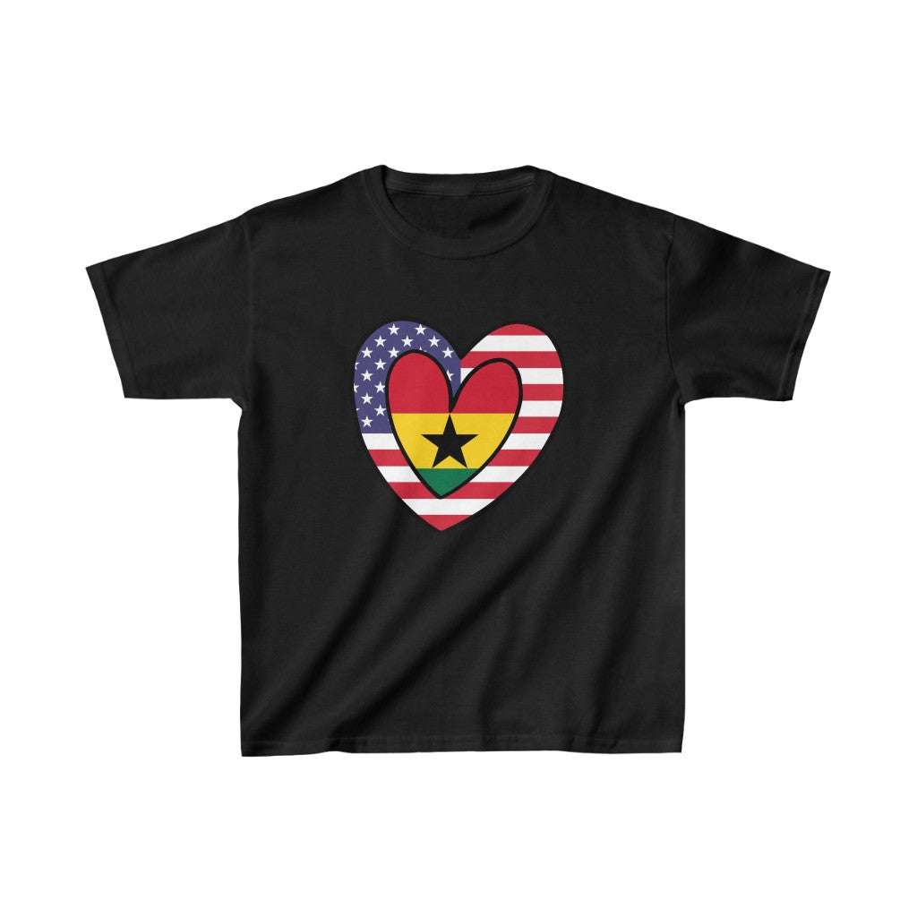 Kids American Ghanaian Flag Inner Heart USA Ghana  T-Shirt | Unisex Tee Shirt