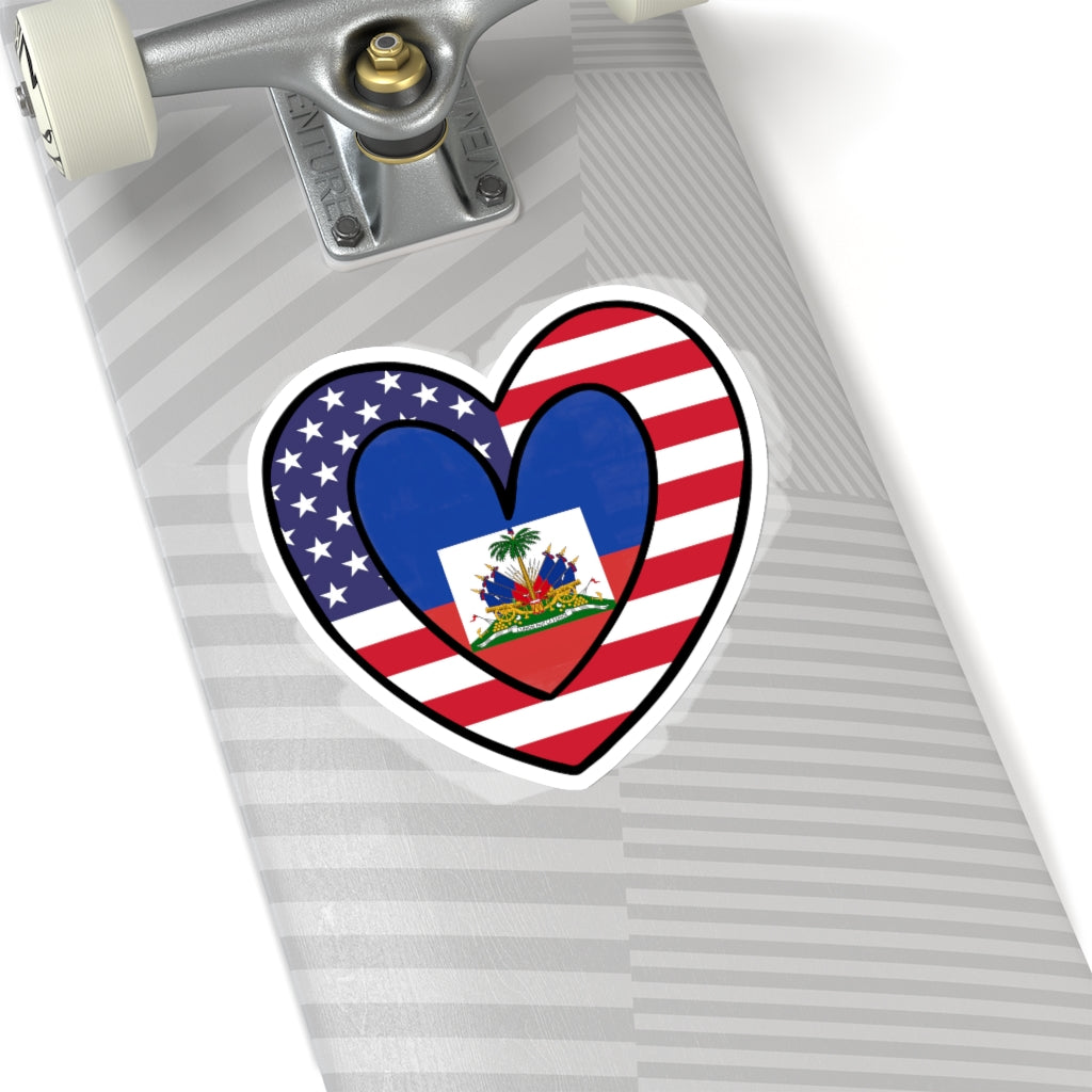 American Haitian Flag Inner Heart Sticker | USA Haiti Accessory