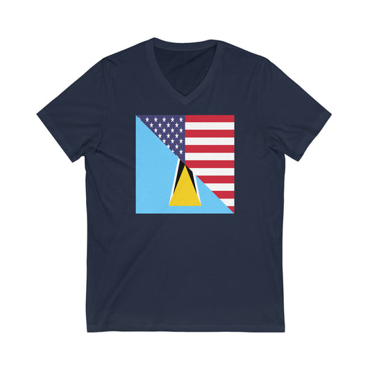 St Lucian American Flag St Lucia USA V-Neck T-Shirt | Unisex Vee Shirt