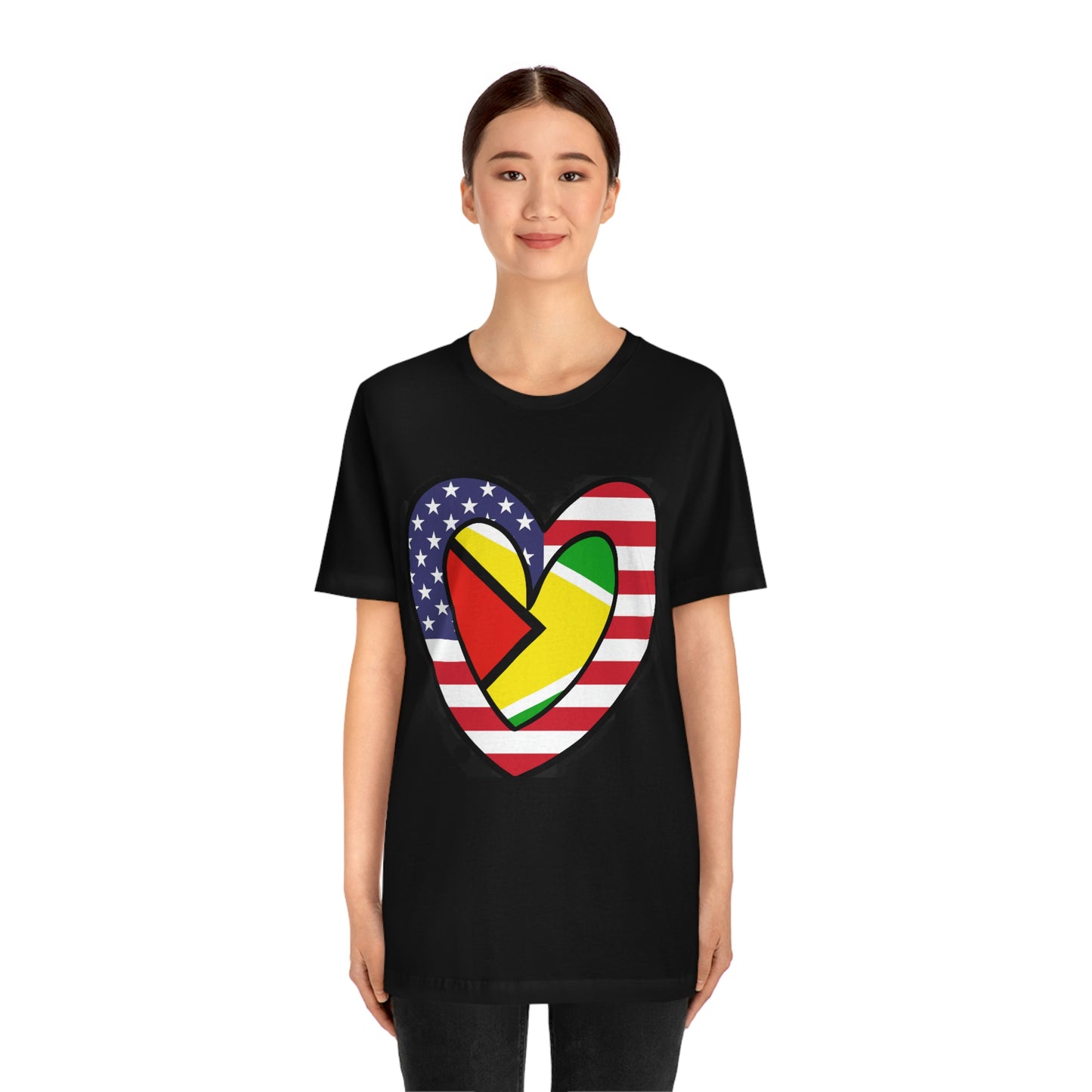 Guyanese American Heart Valentines Day Gift Tee Shirt | Half Guyana USA Flag T-Shirt