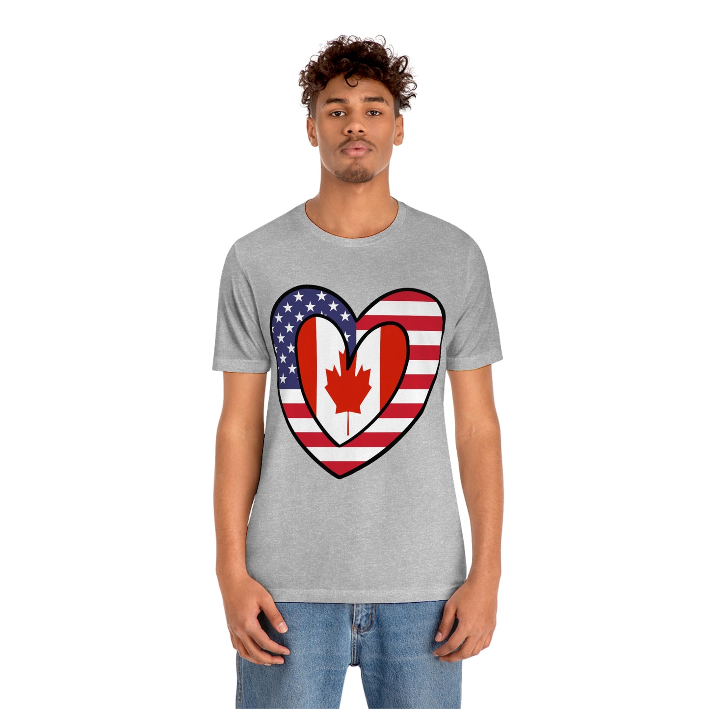 Canadian American Heart Valentines Day Gift Tee Shirt | Half Canada USA Flag T-Shirt